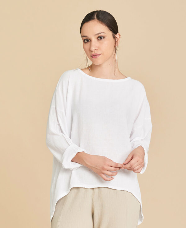 Blouse ample à manches longues en coton Abby couleur Blanc