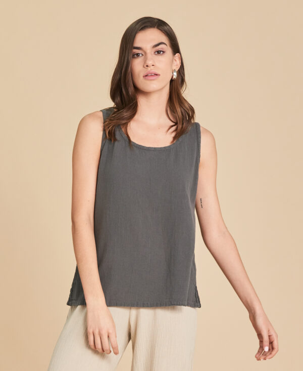Débardeur ample en coton Tank couleur Gris foncé