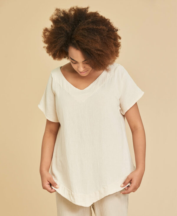 Blouse ample en coton manches courtes col V Venice couleur écru