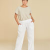 Pantalon droit et fluide en coton avec poches Basic couleur Blanc