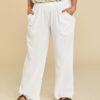Pantalon droit et fluide en coton avec poches Basic couleur Blanc