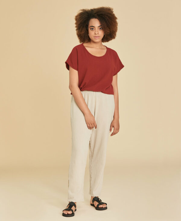 Pantalon basique fluide en coton Dolphine couleur Beige