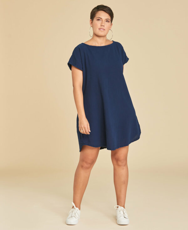 Robe courte en coton manches courtes col rond Soul couleur Bleu marine