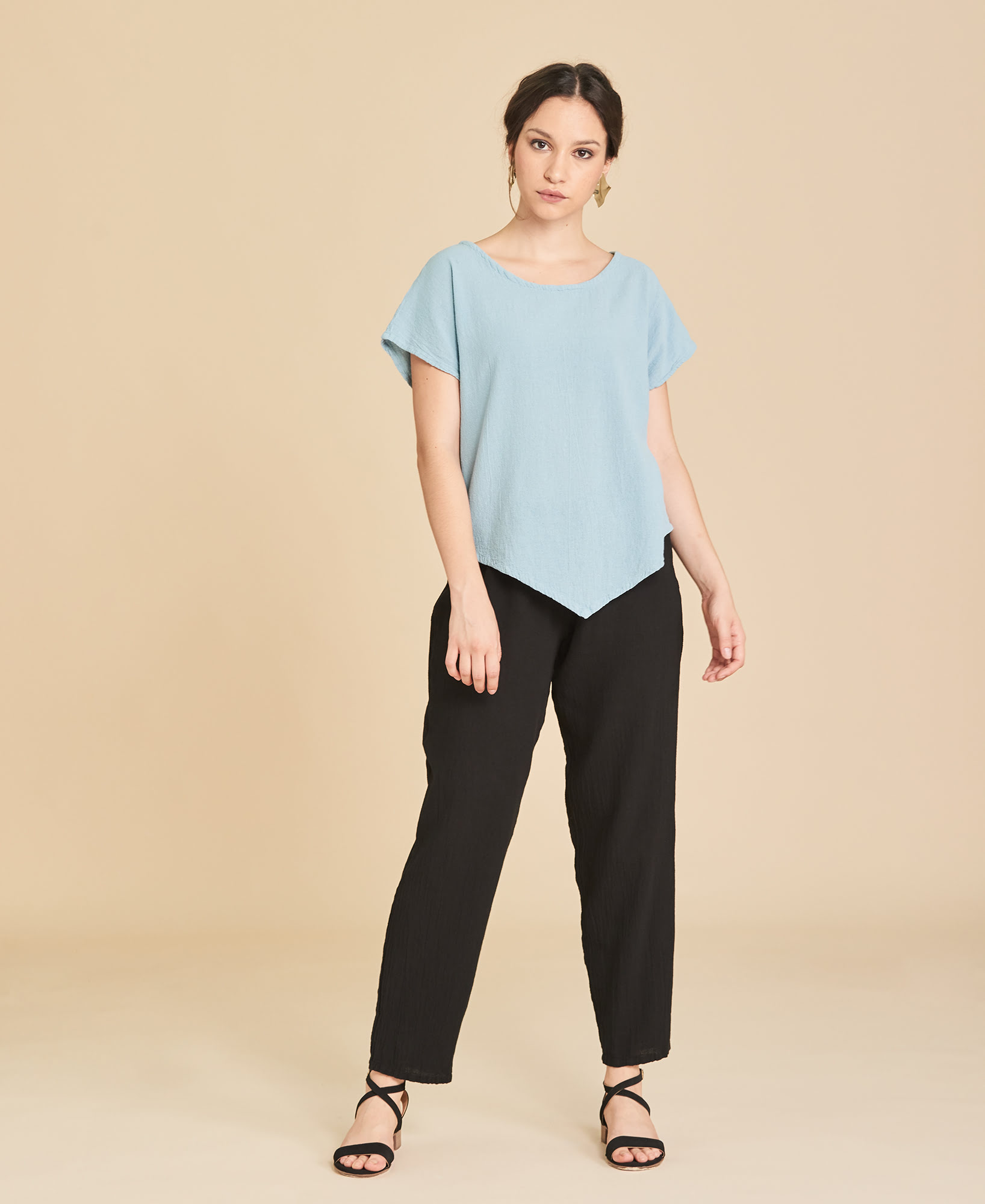 Pantalon basique fluide en coton Dolphine couleur Noir