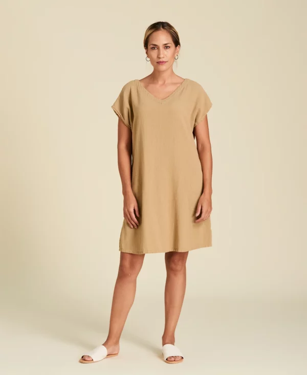 Robe courte avec poches en gaze de coton Beach couleur Cashew
