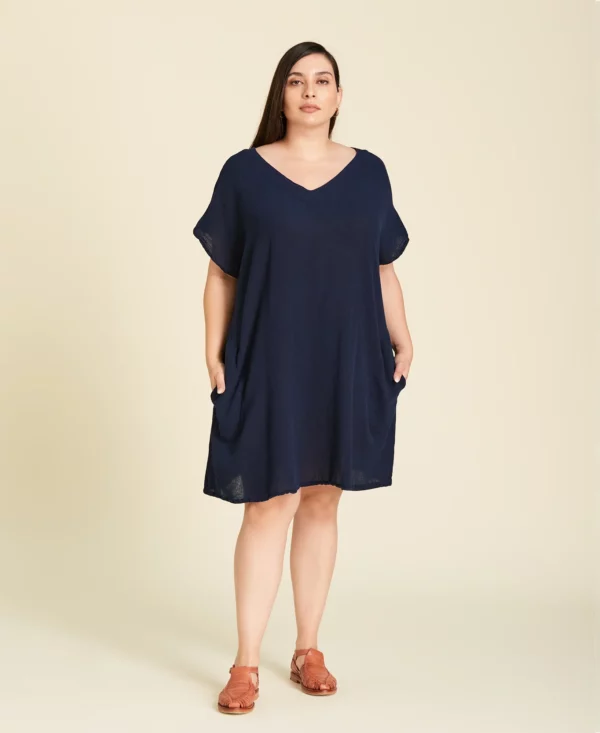Robe courte avec poches en gaze de coton Beach couleur Sapphire