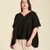 Blouse ample en coton à manches courtes London en couleur Black