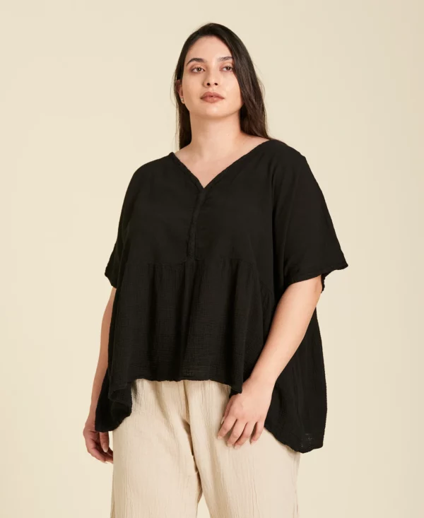 Soldes 21 Blouse ample en coton à manches courtes London en couleur Black