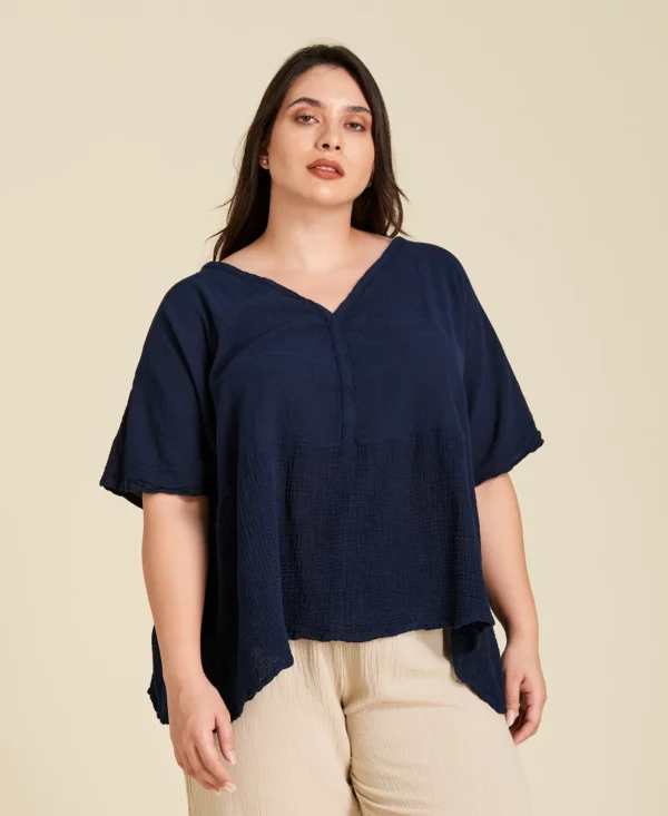 Soldes 22 Blouse ample en coton à manches courtes London en couleur Agave
