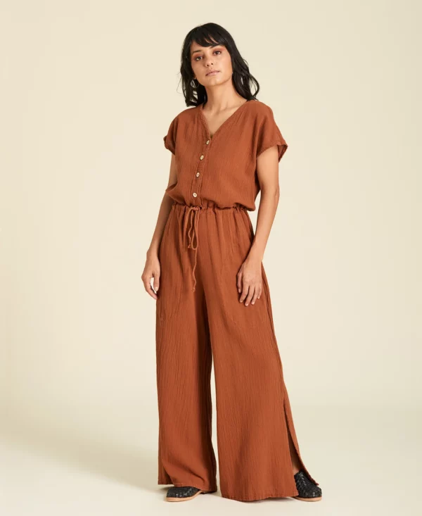 Combinaison pantalon en gaze de coton Mina en couleur Canela