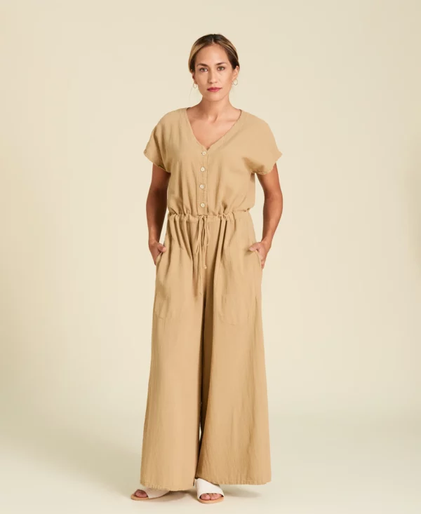 Combinaison pantalon en gaze de coton Mina en couleur Cashew