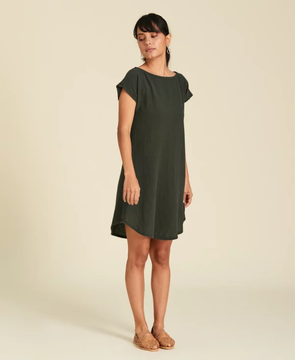Robe courte en coton manches courtes col rond Soul en couleur Juniper