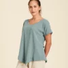Blouse ample en coton manches courtes col V Venice en couleur Agave