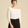 Blouse ample en coton avec manche 3⁄4 bouffante Marina en couleur Bone