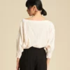 Blouse ample en coton avec manche 3⁄4 bouffante Marina en couleur Bone