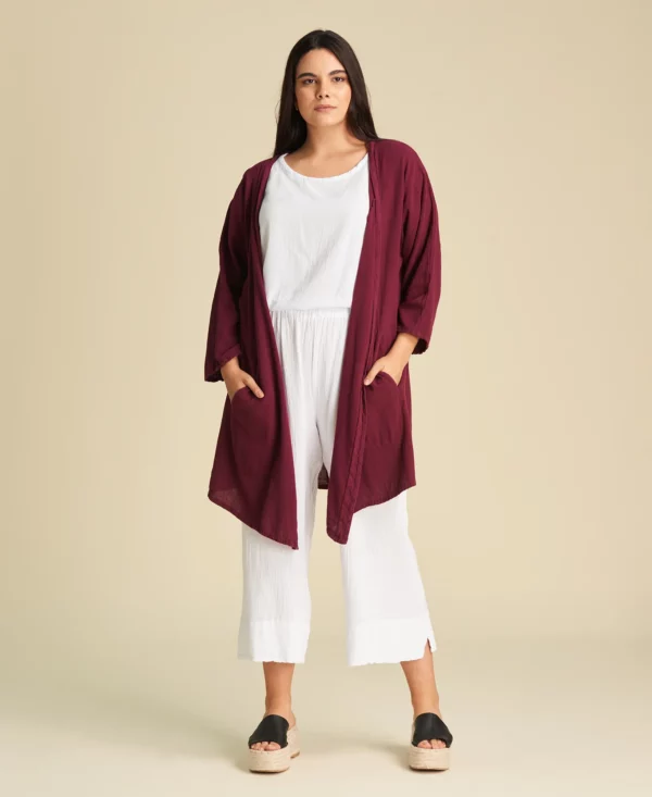 Veste longue ouverte en coton à manche longue Parrot couleur Beet