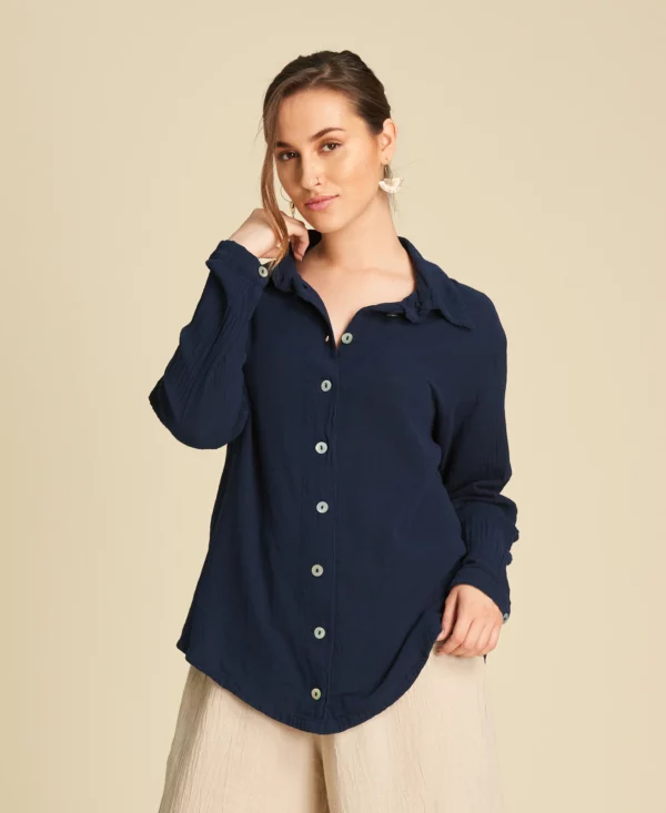 Chemise en gaze de coton Josephine couleur Sapphire