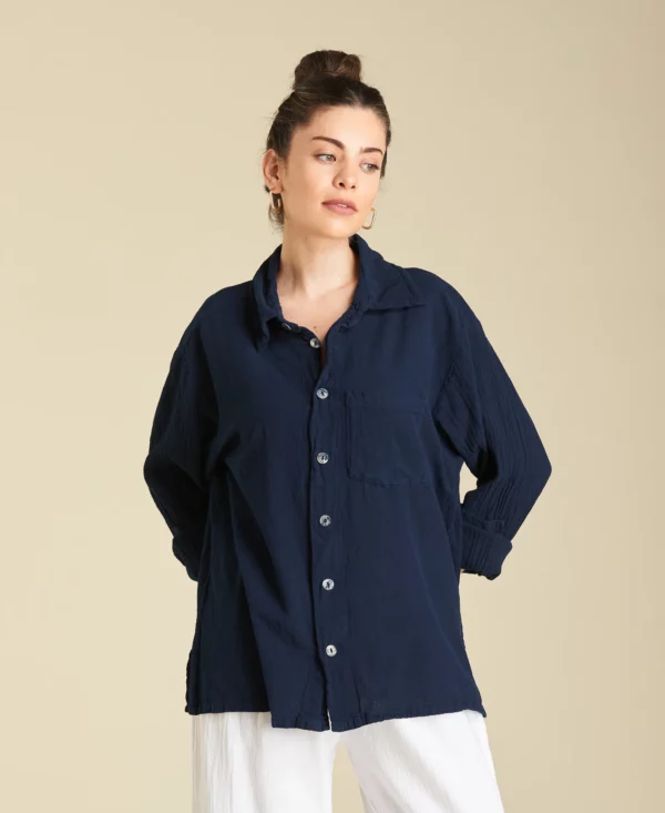 Chemise droite à manche longue en gaze de coton