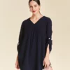 Blouse longue en gaze de coton avec poches