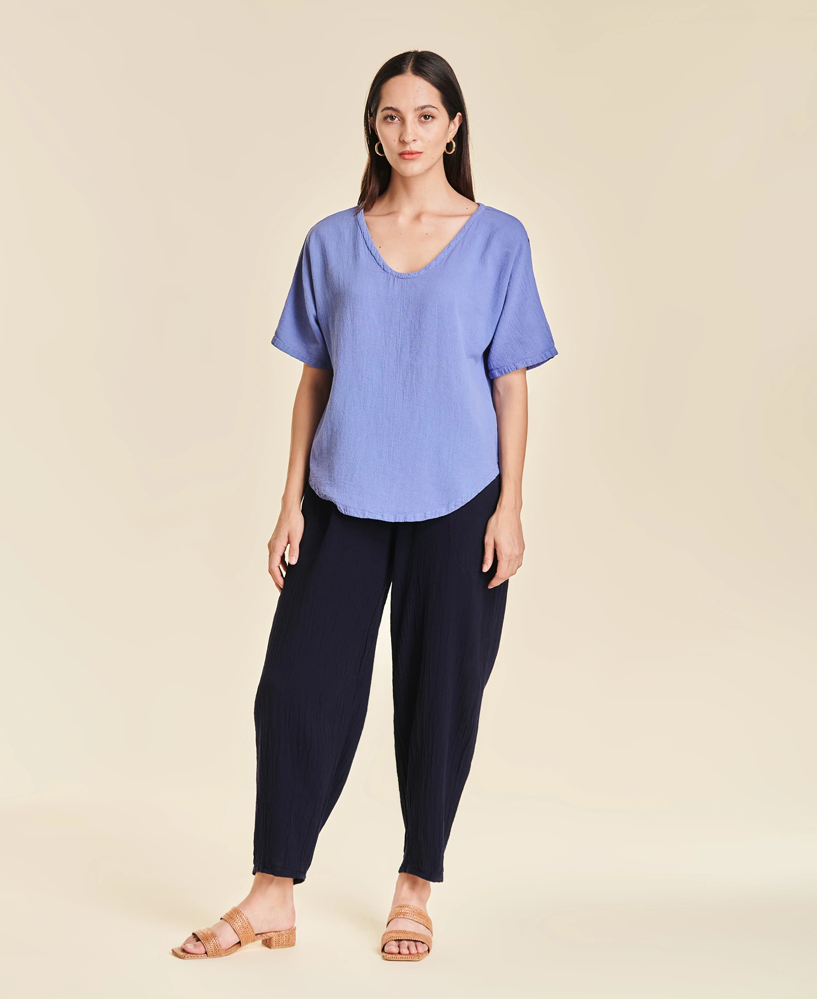 Pantalon fuselé en gaze de coton