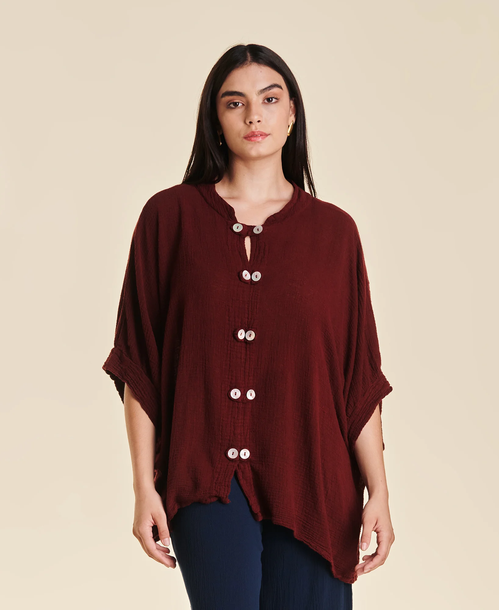 Blouse oversize avec col mao